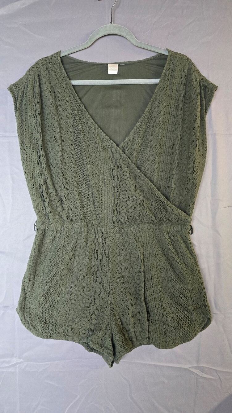 Roxy Romper Juniors 3 Green Lace V Neck Short Sleeve Lined One Piece Summer